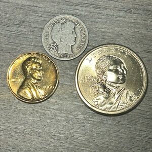 3 Coin Lot: 1916-S Barber 90% Silver Dime 1960 Proof Cent $1 Sacagawea
